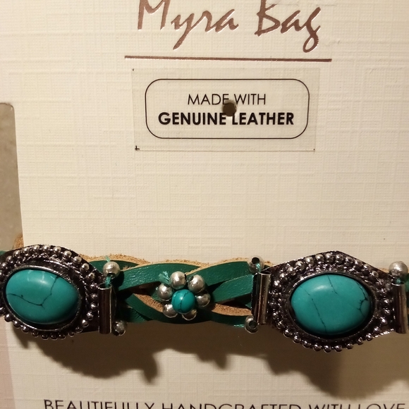 NWT Myra Bag Turquoise and Silver Braided Leather Bracelet - Picture 2 of 3